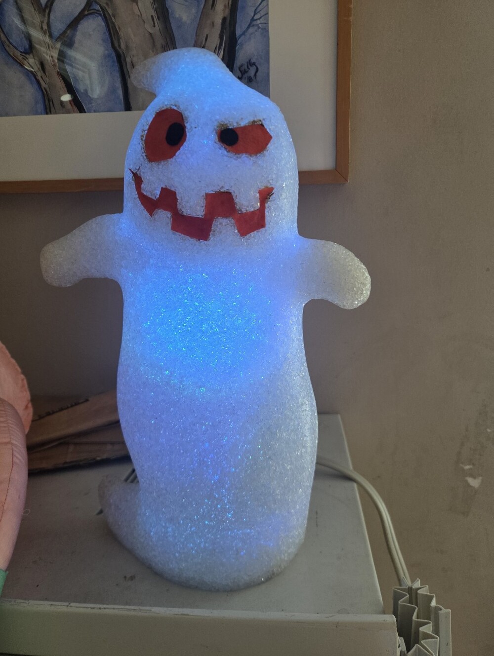 Vintage Melted Plastic Popcorn Ghost Lights Change Color 16" Halloween